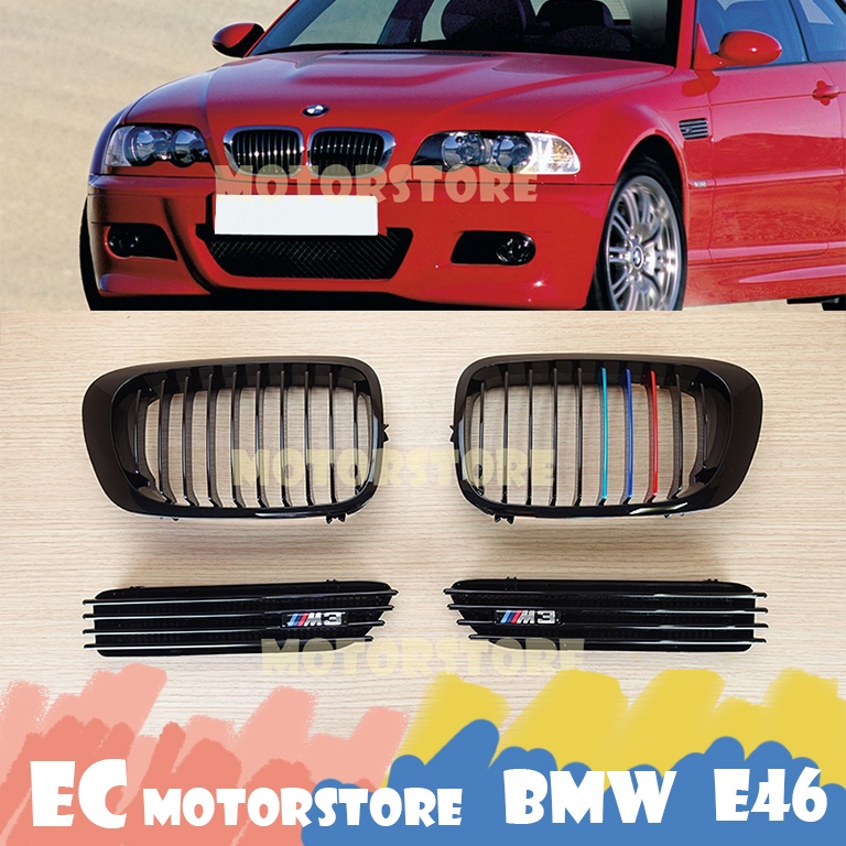 【組合】 BMW E46 M3 2門 2001-2006年 亮黑金屬三色 鼻頭 水箱護罩 水箱罩 鯊魚鰭 鯊魚鰓 側腮