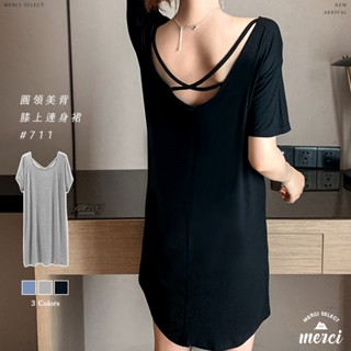✿MERCI 新品特殺㊙️ 莫代爾美背洋裝 居家長裙 性感睡衣裙 美背 露背 大尺碼 連衣裙 短袖 居家連身裙 連身裙
