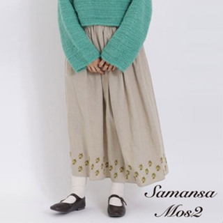 Samansa Mos2 Makabe Alice聯名款-棉麻花卉刺繡下擺設計長裙(FB37L0L0280)