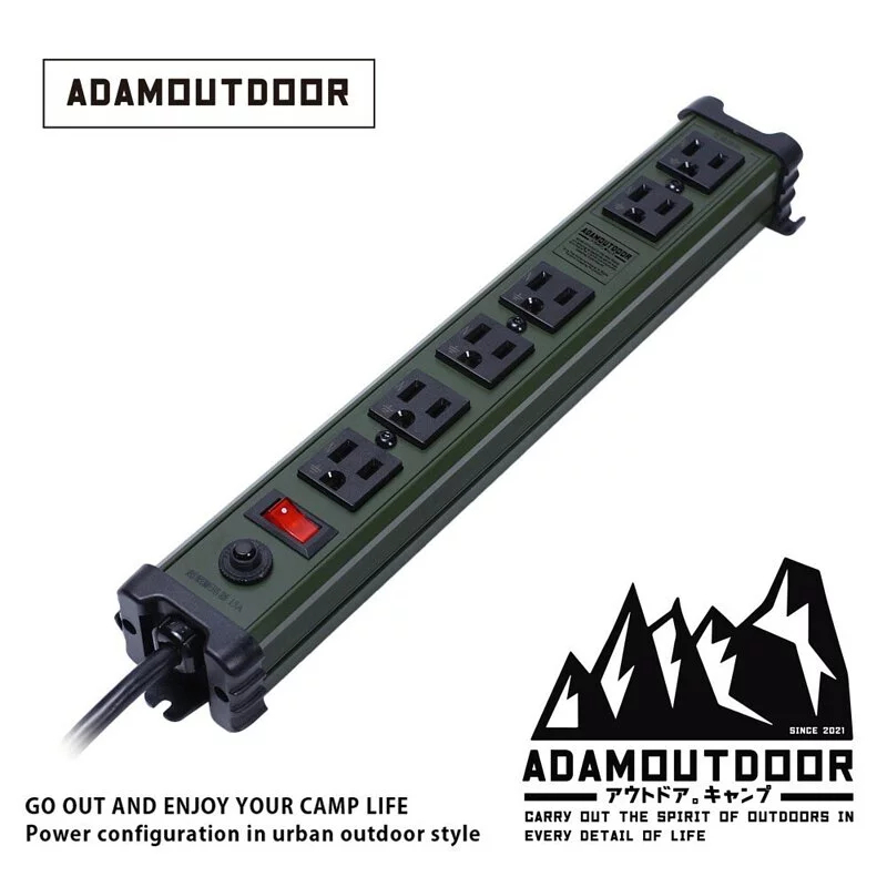 《ADAMOUTDOOR》 - 直式金屬6座延長線 2M  - 黑色 軍綠 沙色 (共三色)【海怪野行】動力延長線 動力