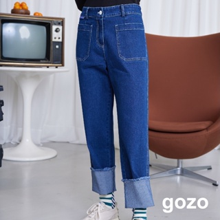 【gozo】可反折大口袋牛仔男友褲(藍色/深藍_S/M/L) | 女裝 修身 百搭