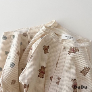 DUDU-長袖包屁衣 韓版童裝春秋男女嬰童寶寶可愛小熊棉長袖連體衣嬰兒華夫格爬服
