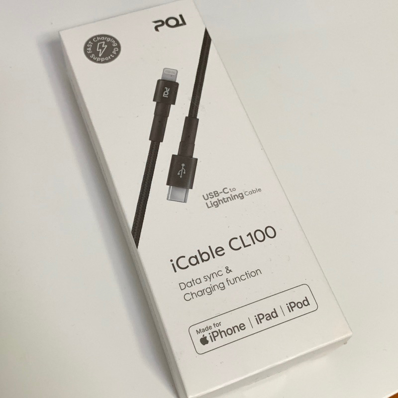 [全新] PQI 勁永 USB-C to Lightning 編織充電線 100cm 黑色
