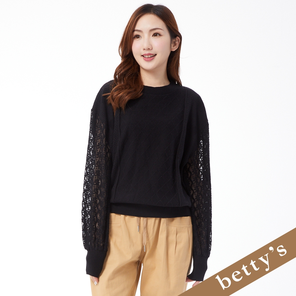 betty’s貝蒂思(25)燒花蕾絲拼接緹花針織毛衣(共二色)