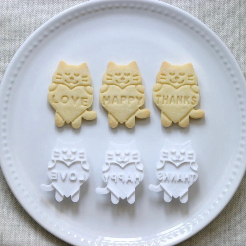 『Mi烘培』愛心貓文字3件組 3D列印模  烘焙壓模 餅乾模具 手工餅乾 造型餅乾 壓模餅乾 餅乾模 親子烘培 寵物餅乾