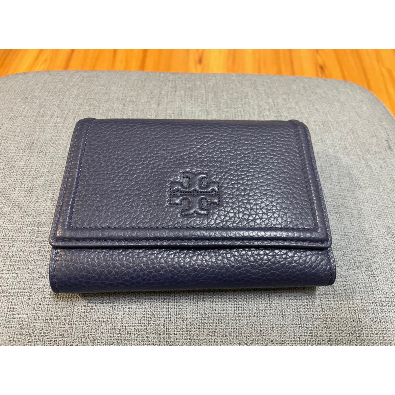 tory burch TB 二手極新 正品 深藍色 荔枝皮 中夾 皮夾