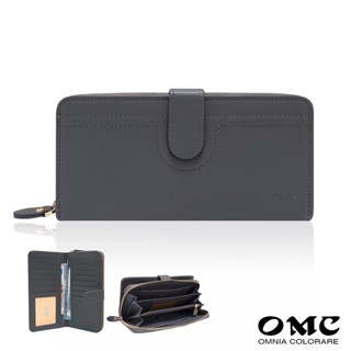【OMC】柔軟牛皮舌扣拉鍊手拿包長夾4110(深灰)