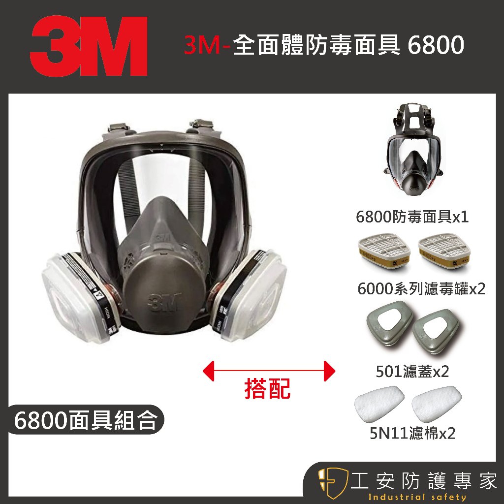 【工安防護專家】【3M】 6800  全面式 防毒面具 防毒面罩 雙罐式 5N11 工業用 農藥 噴漆 木工 甲醛 3m