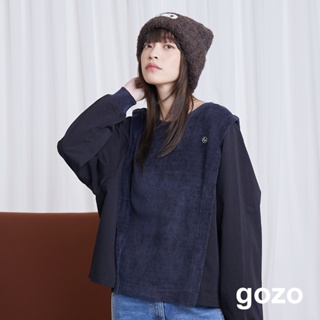 【gozo】條絨拼接異材質假兩件上衣(深灰/綠色_F) | 女裝 圓領 休閒