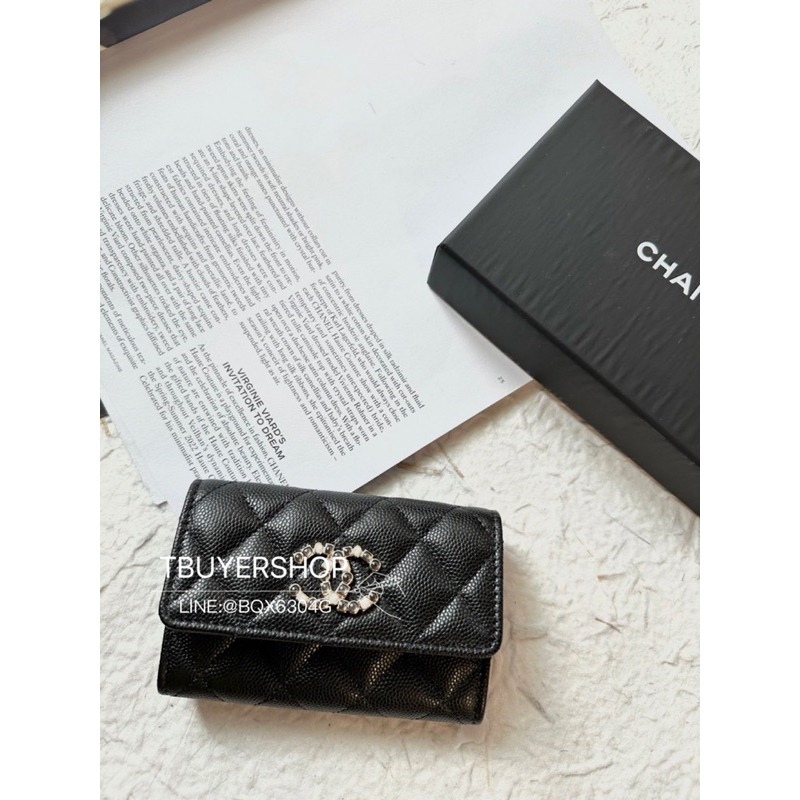 [TBUYERSHOP ] 台灣現貨🌟 Chanel 23k 珍珠大雙c 黑金荔枝皮 單層卡包/錢包
