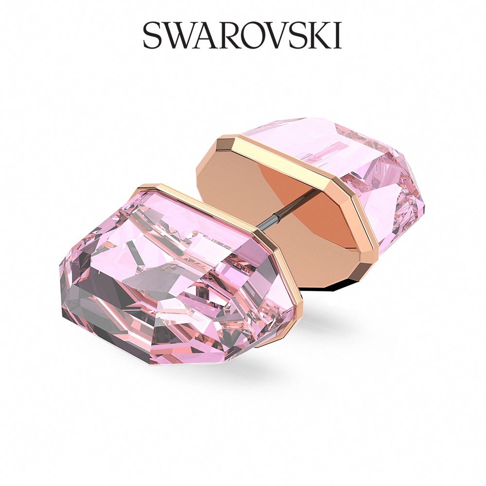 SWAROVSKI 施華洛世奇 透明耳環 單顆，粉紅色，鍍銠