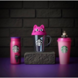 [現貨] 日本 2023 星巴克Starbucks 萬聖節系列 耐熱玻璃馬克杯 384ml (含貓咪杯蓋)