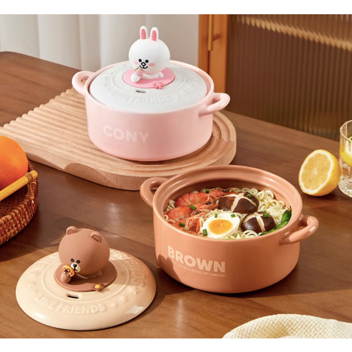 LINE FRIENDS 正版授權 泡麵碗 陶瓷碗 雙耳碗 帶蓋泡麵碗 可微波 熊大 兔兔