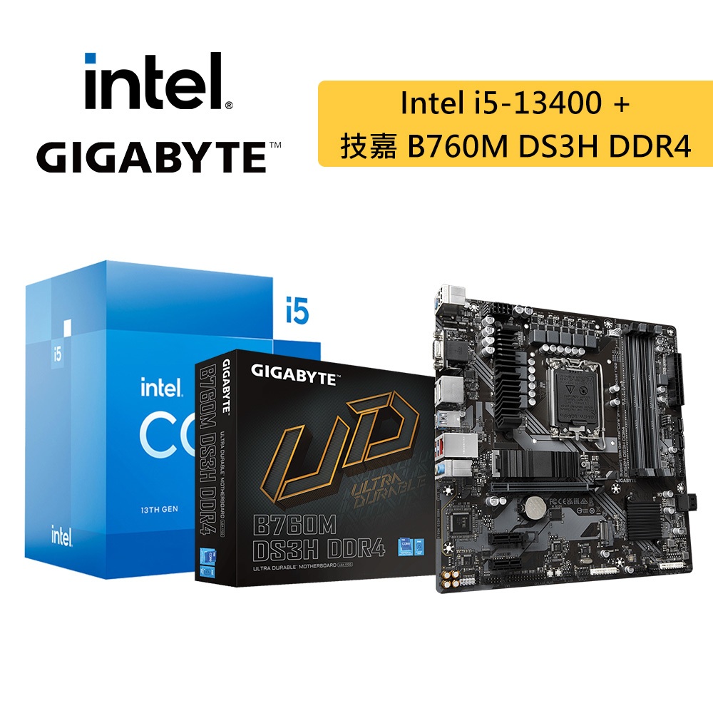 Intel 13代 i5-13400 CPU 處理器 + 技嘉 B760M DS3H DDR4 主機板 超值組合品