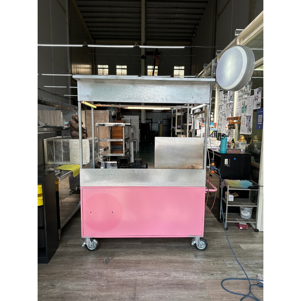 吉田二手傢俱❤粉色移動式攤車 抽煙機 二口爐 擺攤車 餐車 飲料車 小吃車 夜市餐車  創業