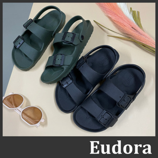 【Eudora】MIT台灣製 防水涼鞋 平底涼鞋 兩穿 涼拖鞋 情侶款 防水橡膠 二字雙排釦 平底 柏肯 涼鞋 防水鞋