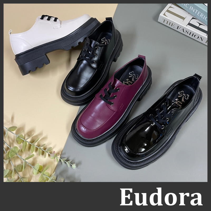 【Eudora】MIT台灣製 學生鞋 牛津鞋 紳士鞋 皮鞋 厚底鞋 馬丁鞋 樂福鞋 圓頭皮革綁帶 厚底低跟 馬汀 小皮鞋