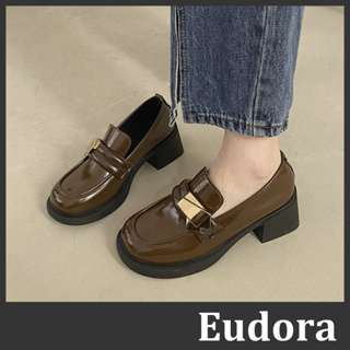 【Eudora】復古皮鞋 樂福鞋 小皮鞋 低跟包鞋 跟鞋 皮革金釦復古粗跟低根 福樂鞋 包鞋 皮鞋 低跟鞋 紳士鞋