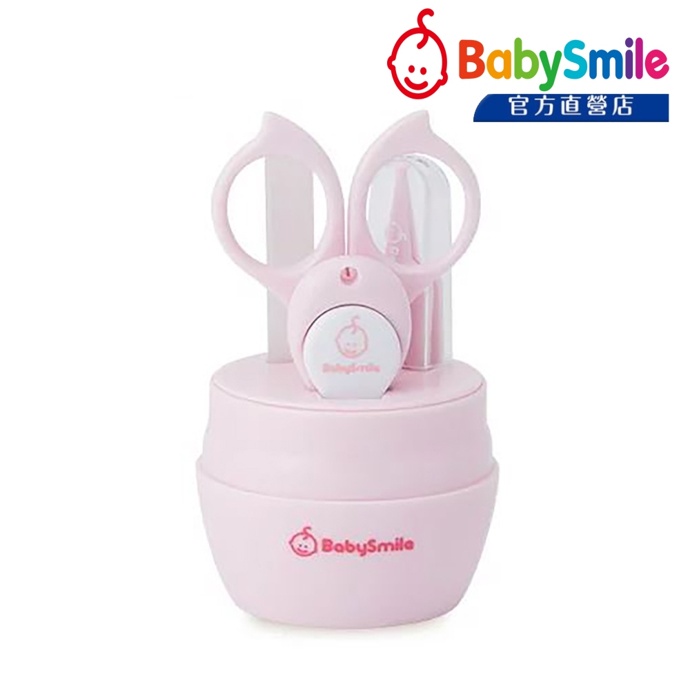 日本BabySmile 新生兒不鏽鋼指甲剪 S-904 四件組 (圓頭剪刀/安全指甲剪/安全磨甲棒/圓頭鑷子/收納盒)