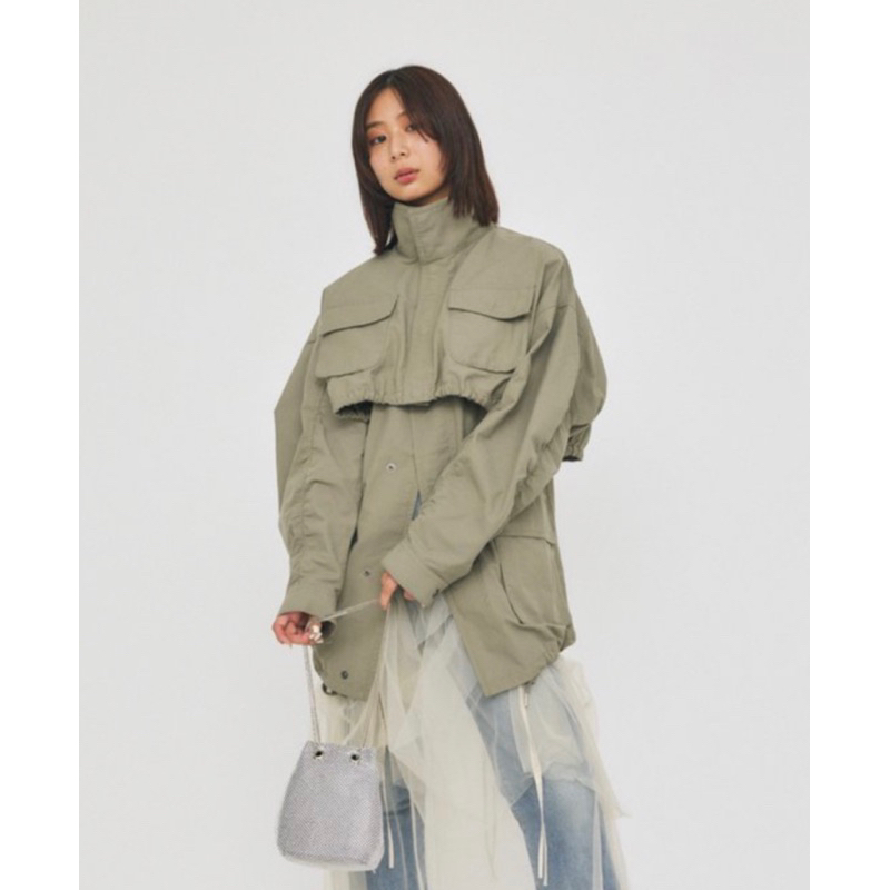 Moussy 兩件式 風衣外套 軍綠色