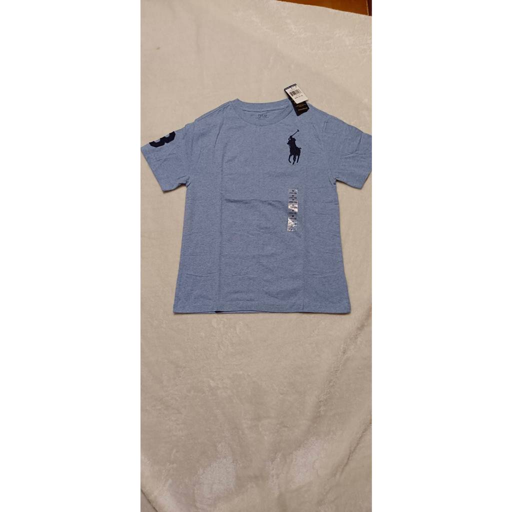 Polo Ralph Lauren大男童短袖T恤 大馬 數字3 純棉 素面短t 圓領短袖T恤 潮T 粉藍色