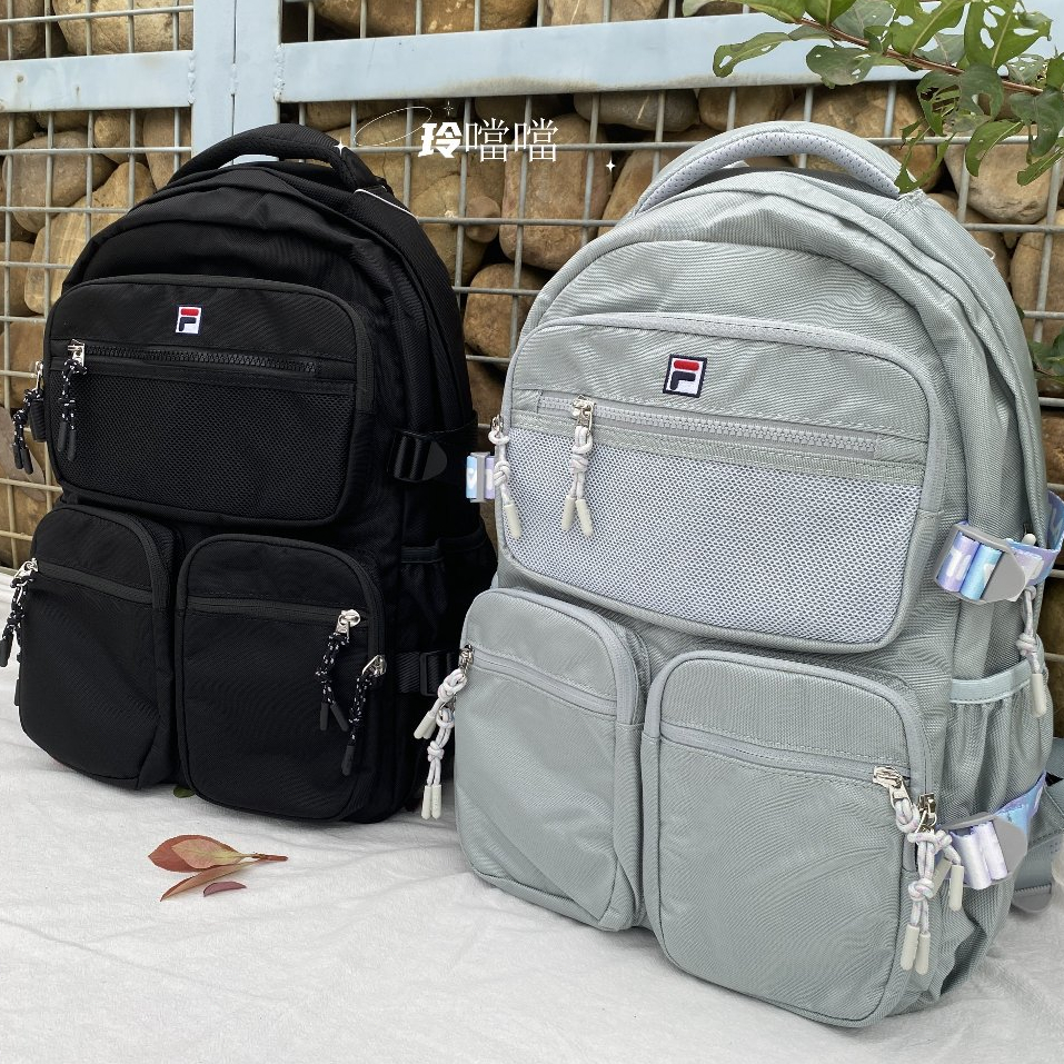 【玲噹噹】FILA 後背包 小logo 大容量書包  口袋超多  多隔層 筆電背包  旅行背包 國中 高中 大學背包