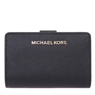 MICHAEL KORS 經典雙層中夾 十字紋防刮真皮 雙折錢包 長夾 皮夾 M09656 黑色MK(現貨)