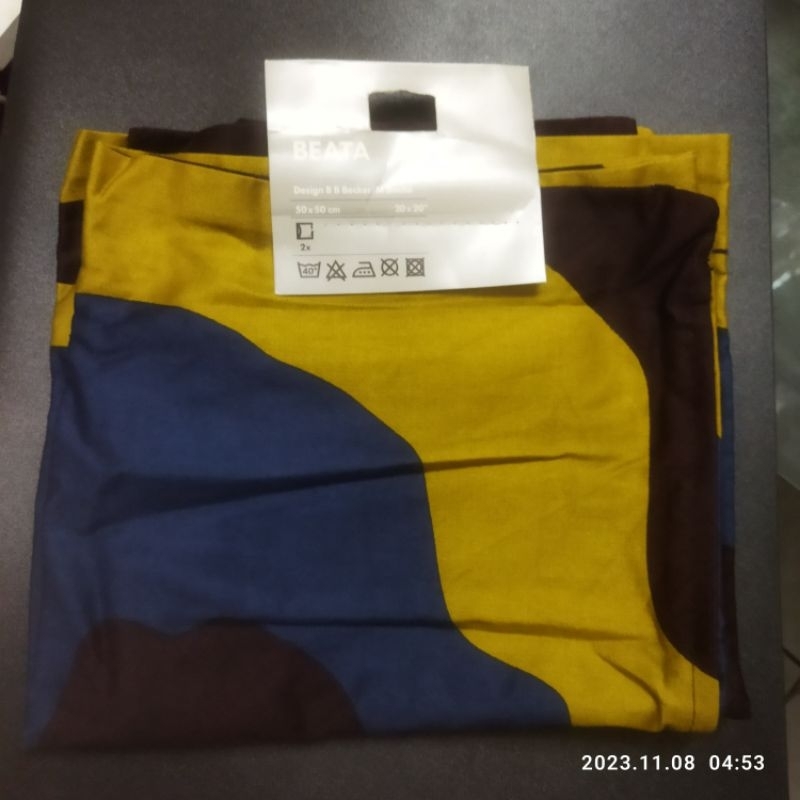IKEA.全新未使用藍綠褐色系幾何圖騰抱枕套 50*50cm 一組2入不拆售 (不含枕心)