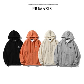 【PRIMAXIS】簡約字母刺繡 連帽衛衣 開衫外套 連帽外套 休閒外套 棉外套 情侶外套 刷毛外套 寬鬆落肩開衫