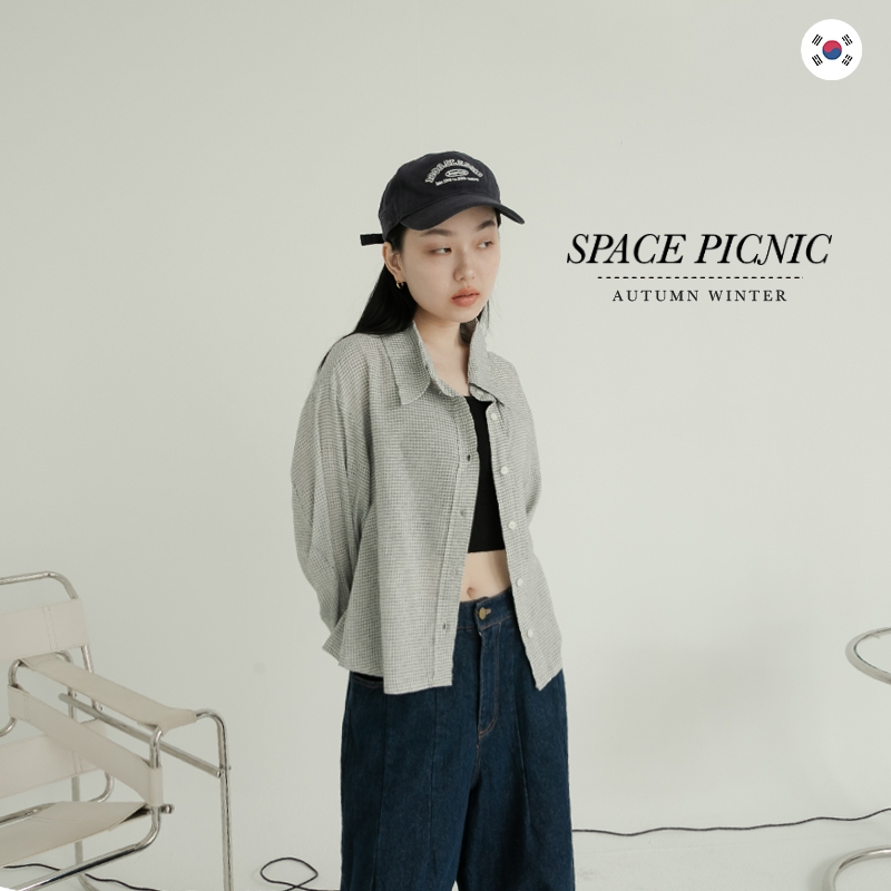 [明天出貨] Space Picnic｜正韓-小格紋襯衫-2色(現貨)【K23073012】