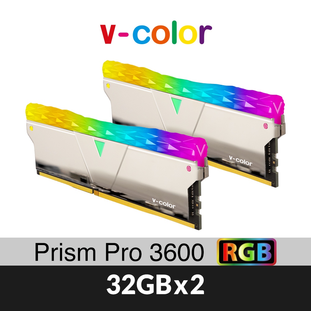 v-color全何 Prism Pro系列 DDR4 3600 64GB(32GBX2) RGB桌上型超頻記憶體(銀)