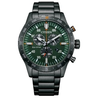 (聊聊享更優惠) CITIZEN星辰 Chronograph系列 黑鋼深綠 三眼計時錶43.5mm AT2527-80X