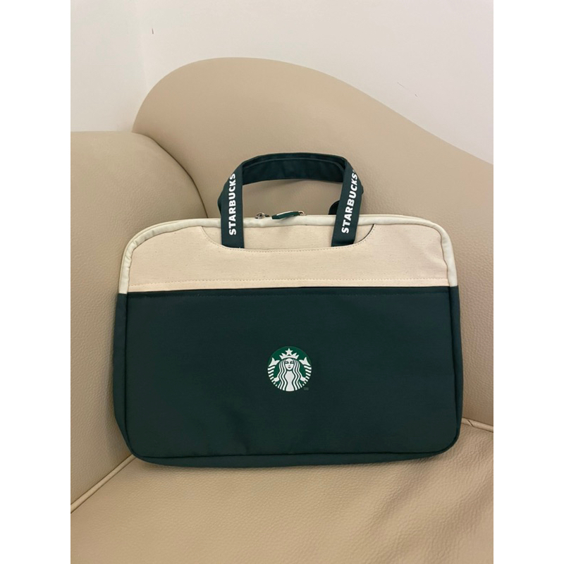 星巴克 Starbucks輕時尚手提收納包（米綠雙色）贈帆布環保提袋