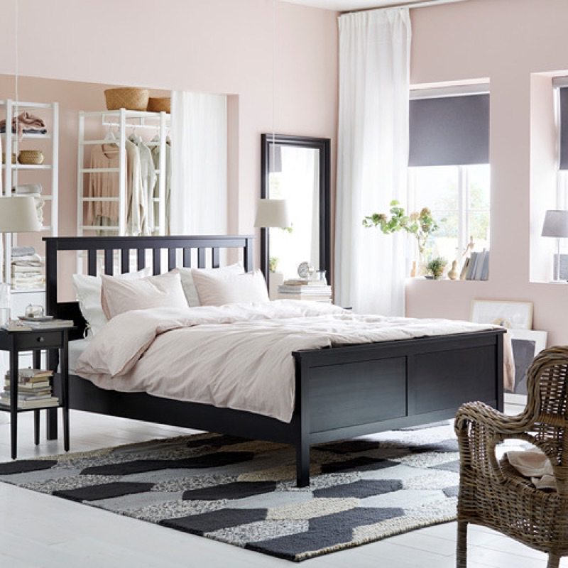全新IKEA宜家家居床組北歐LOFT風格HEMNES雙人黑色床框床架+板條