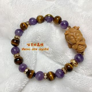 【 喵星球晶礦•Meow Star Crystal 】✡ 崖柏木｜紫鋰雲母｜黃虎眼｜原創設計款｜手串｜天然｜一物一拍