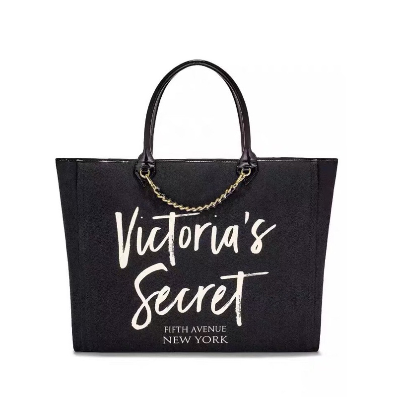 [全新含包裝現貨] Victoria’s Secret 維多利亞的秘密 帆布袋 托特包 購物袋 黑色 沙灘包 媽媽包