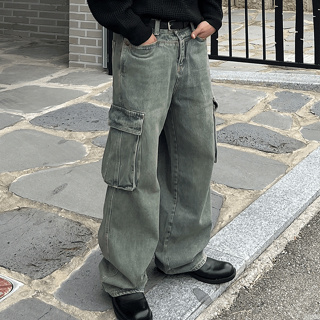 【Metanoia】韓國設計 水洗寬鬆工裝落地牛仔褲