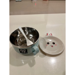 （二手）可愛兔子隔熱碗 泡麵碗 把手式碗 造形碗 附湯匙