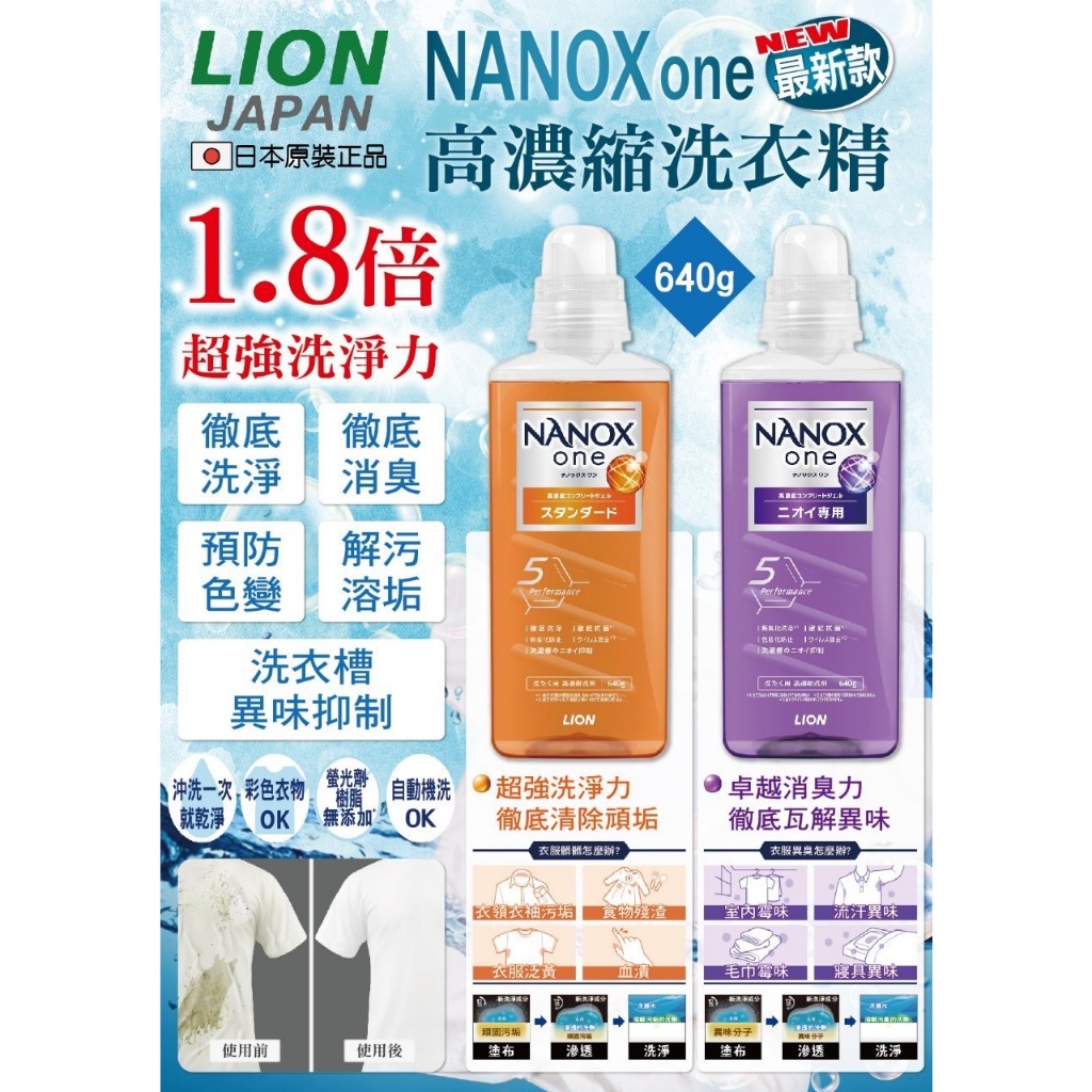&lt;&lt;日本 獅王Lion&gt;&gt; NANOX ONE 高濃縮洗衣精 640g