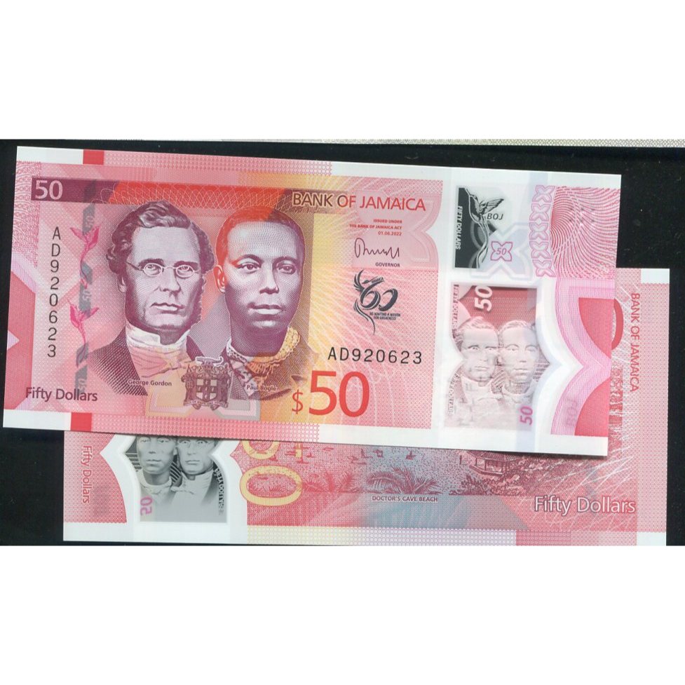 【塑膠鈔】JAMAICA(牙買加),P96  , 50 Dollar , 2022 獨立60年 ,品相全新UNC#203
