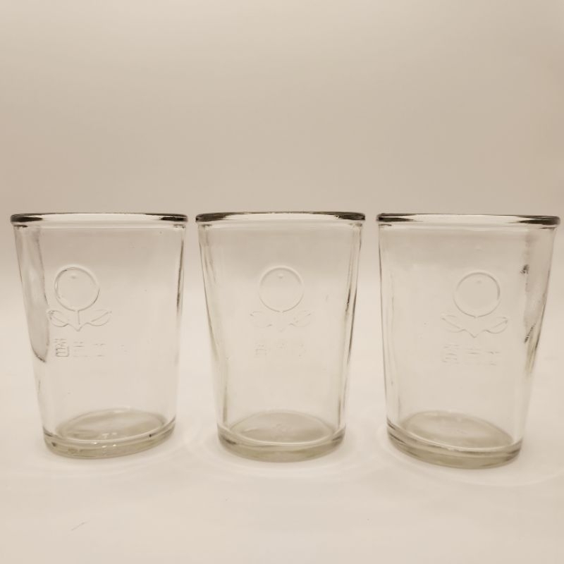 香吉士果汁 透明浮雕玻璃杯 古早年代 辦桌風格