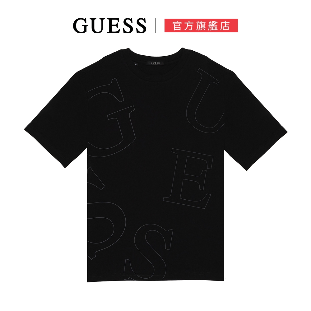 【GUESS】簡約素色大LOGO短T-兩色可選