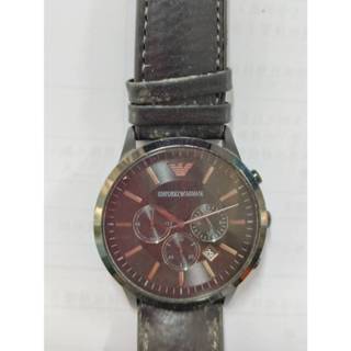 (二手商品)Emporio Armani 男款 AR2461 黑色皮革手錶