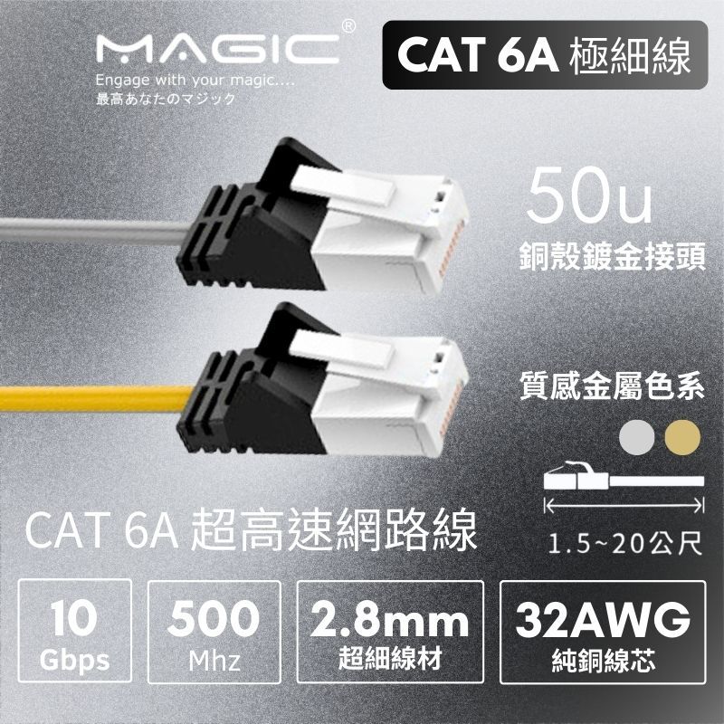 MAGIC CAT6A 10G 超高速極細網路線 折不斷水晶頭 RJ45鍍金接頭 1.5~20公尺