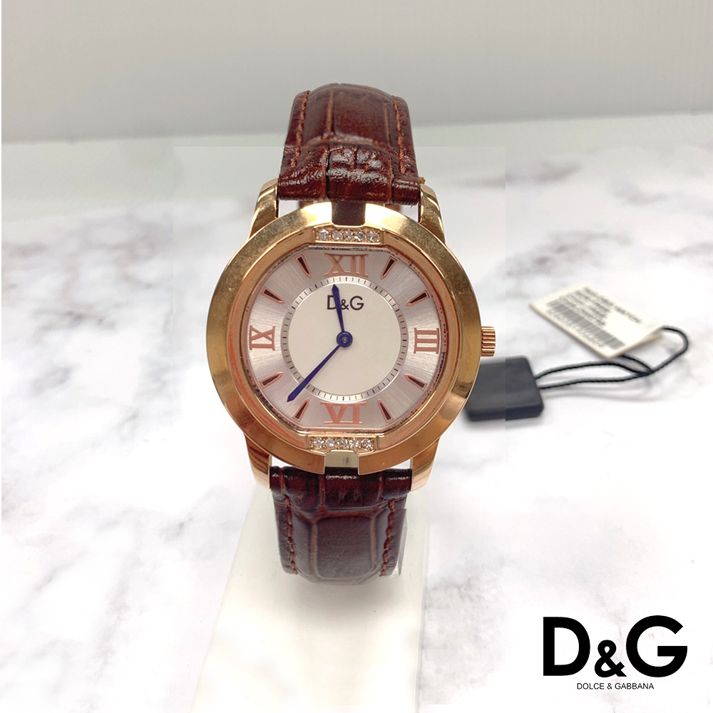 【D&G】多利安女士咖啡色皮革石英腕錶_W-DG-003-2
