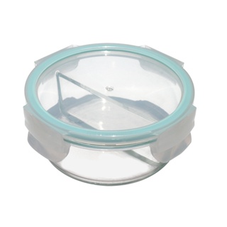 【台灣製造】 圓型二分隔 耐熱玻璃餐盒800ML-保鮮盒 長方型 便當盒 帶便當 外出