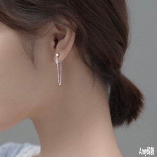 Amy韓飾［925純銀］後掛式鑽鏈耳環 純銀耳環