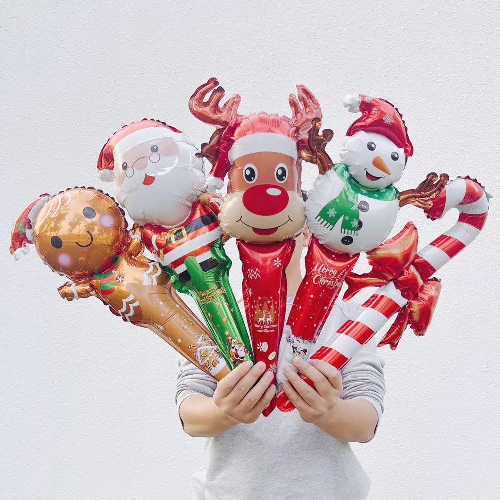 實拍圖【現貨】台灣出貨 聖誕手持氣球 聖誕氣球 聖誕禮物 聖誕節 裝飾氣球 鋁膜氣球