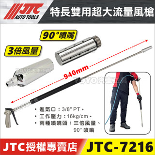【YOYO汽車工具】JTC-7216 特長雙用超大流量風槍 超長 三倍 高流量 風槍 吹塵槍 增風槍 空氣槍 吹氣槍