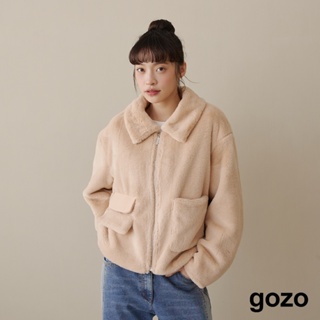 【gozo】柔軟彷兔毛刺繡毛呢外套(淺桔/淺咖_F) | 女裝 顯瘦 保暖